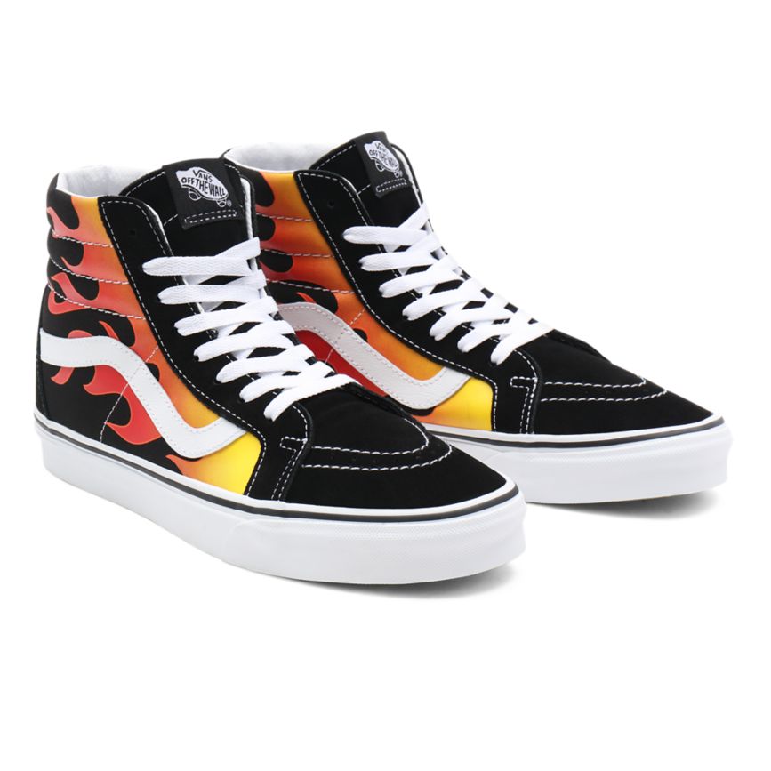 Vans Flame Sk8-Hi Reissue Dam Svarta/Vita - Vans Höga Skor Outlet (KCNEH7369)